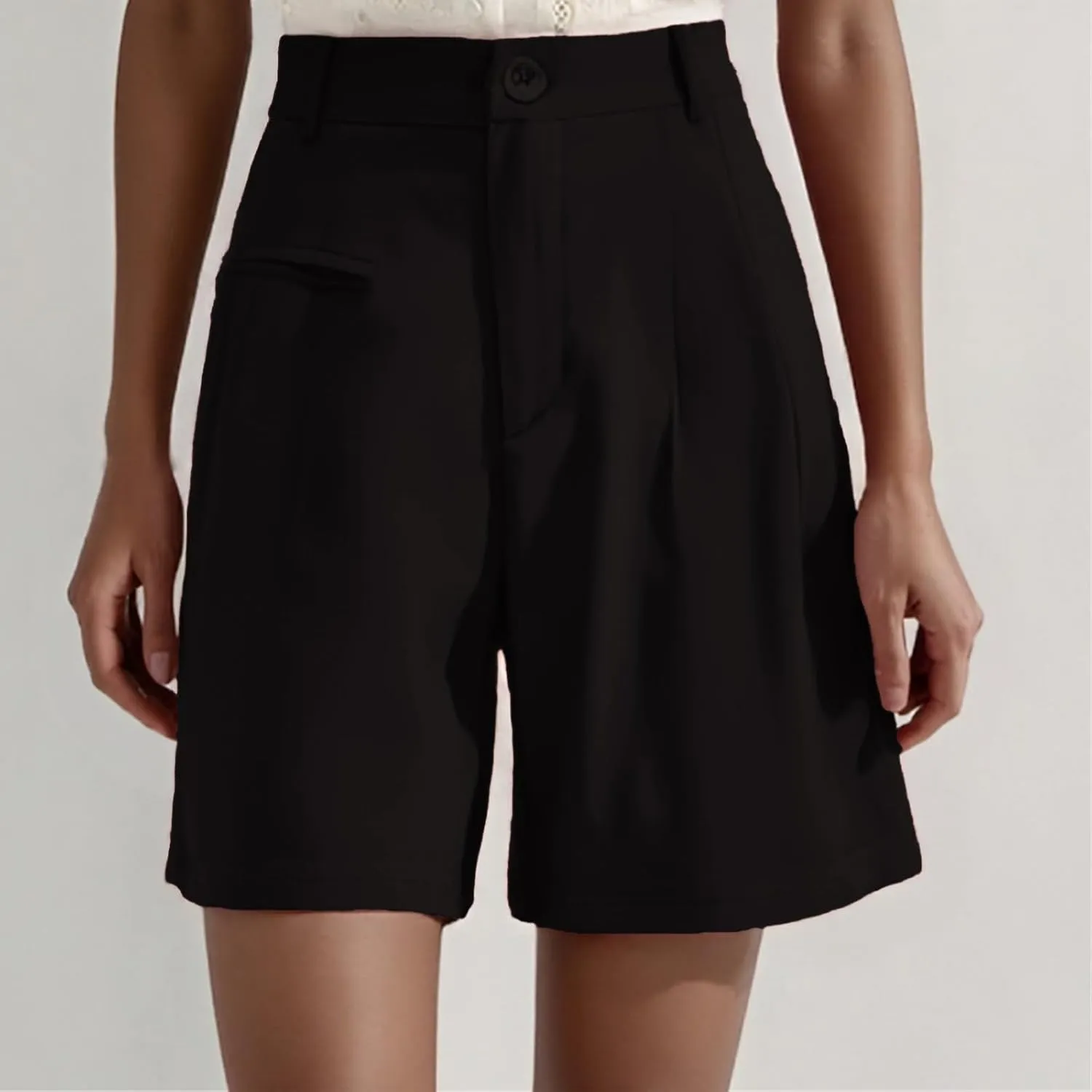 2025 Womens Suit Shorts Elastic Waist Stretch Wide Leg Summer Casual Dressy Office Work Shorts with Pockets