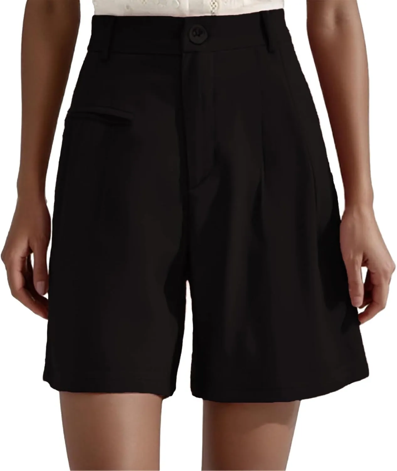 2025 Womens Suit Shorts Elastic Waist Stretch Wide Leg Summer Casual Dressy Office Work Shorts with Pockets