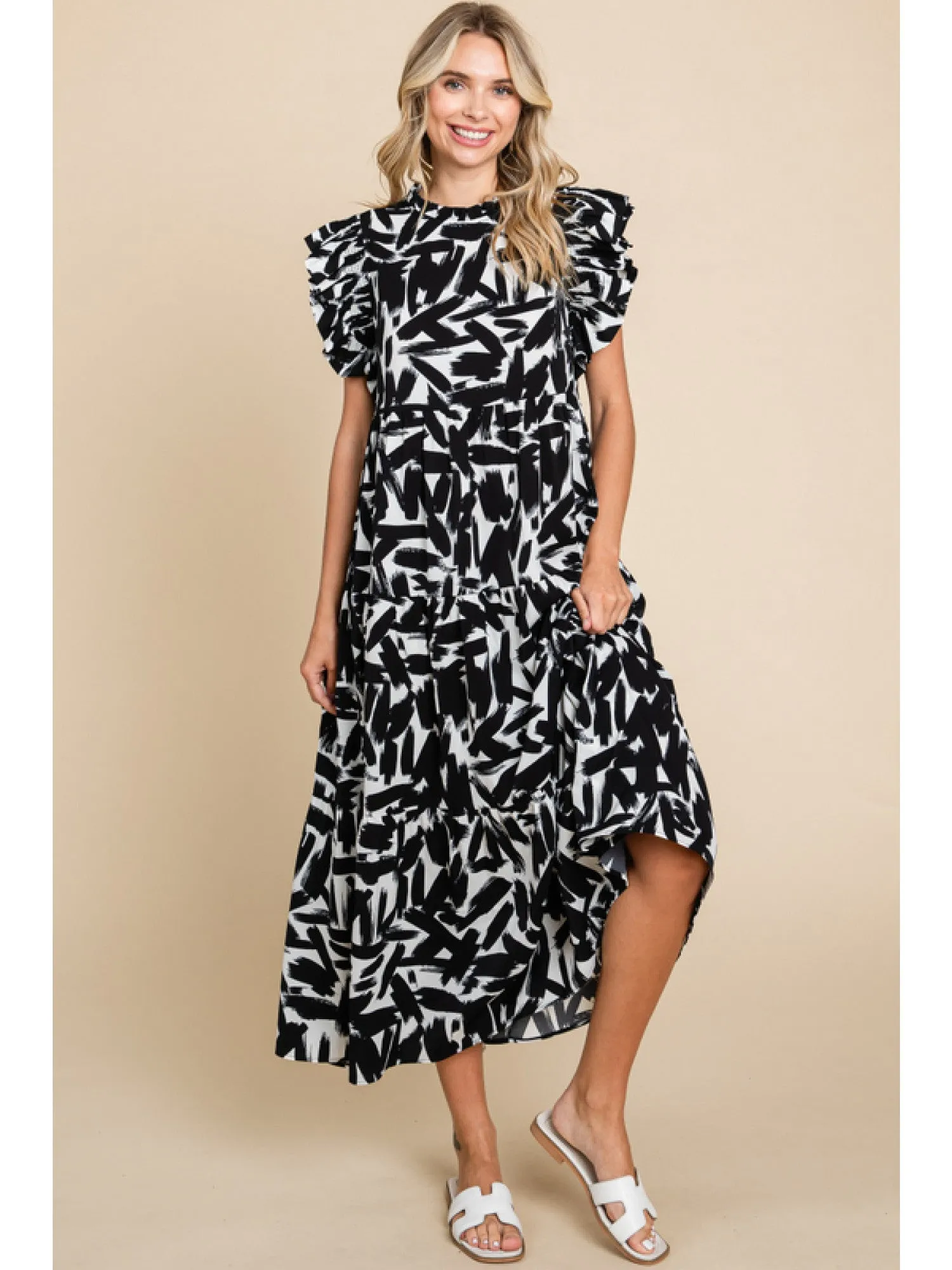 Abstract Print Midi Dress