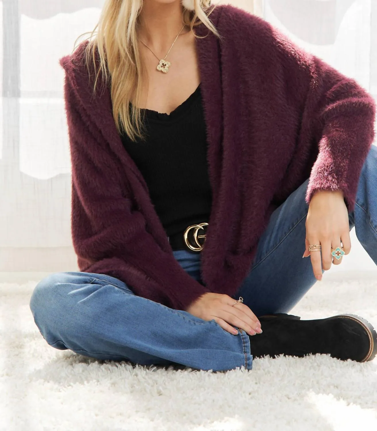 Adora - Soft Fuzzy Sweater Hoodie Cardigan