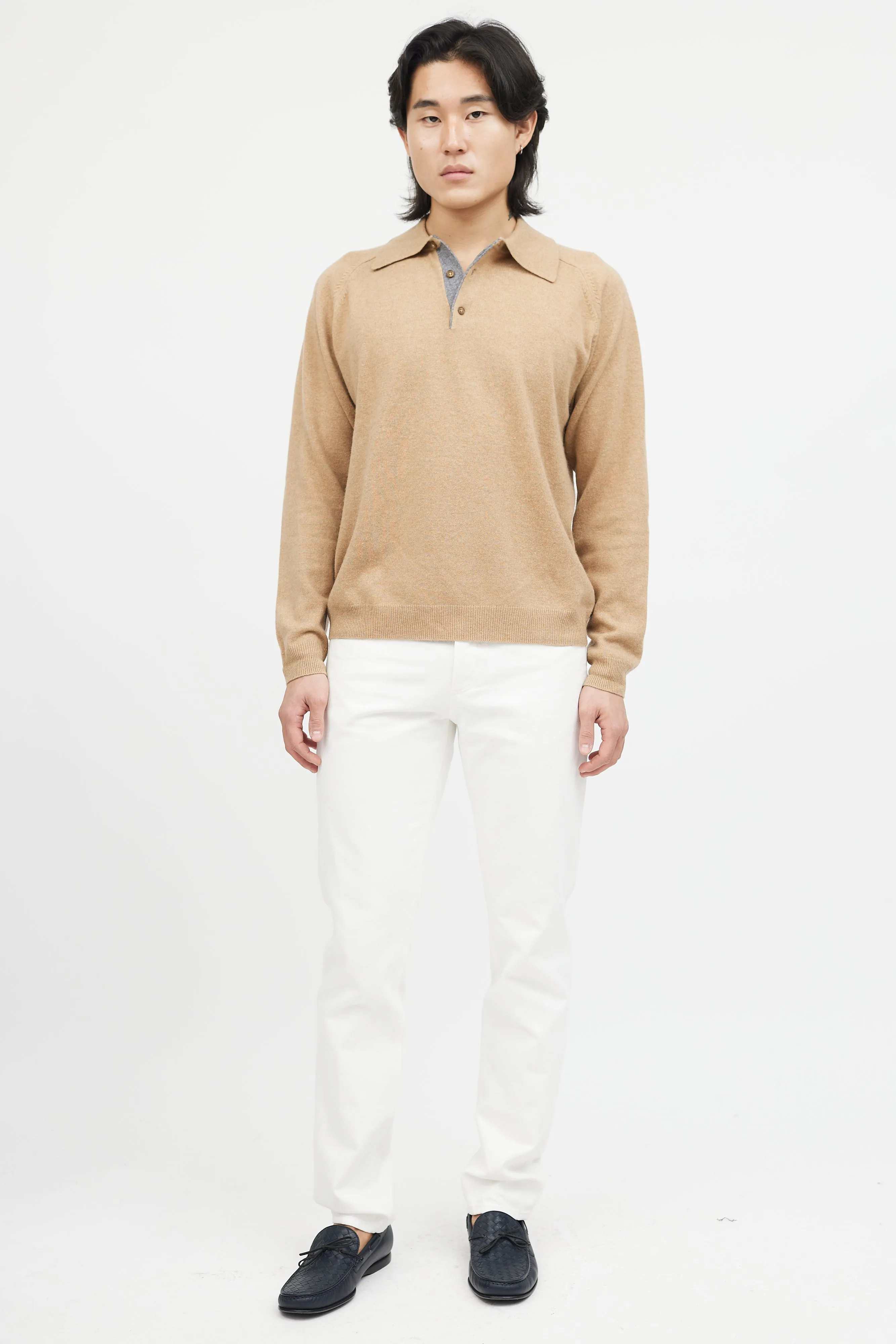 Beige Cashmere Knit Polo