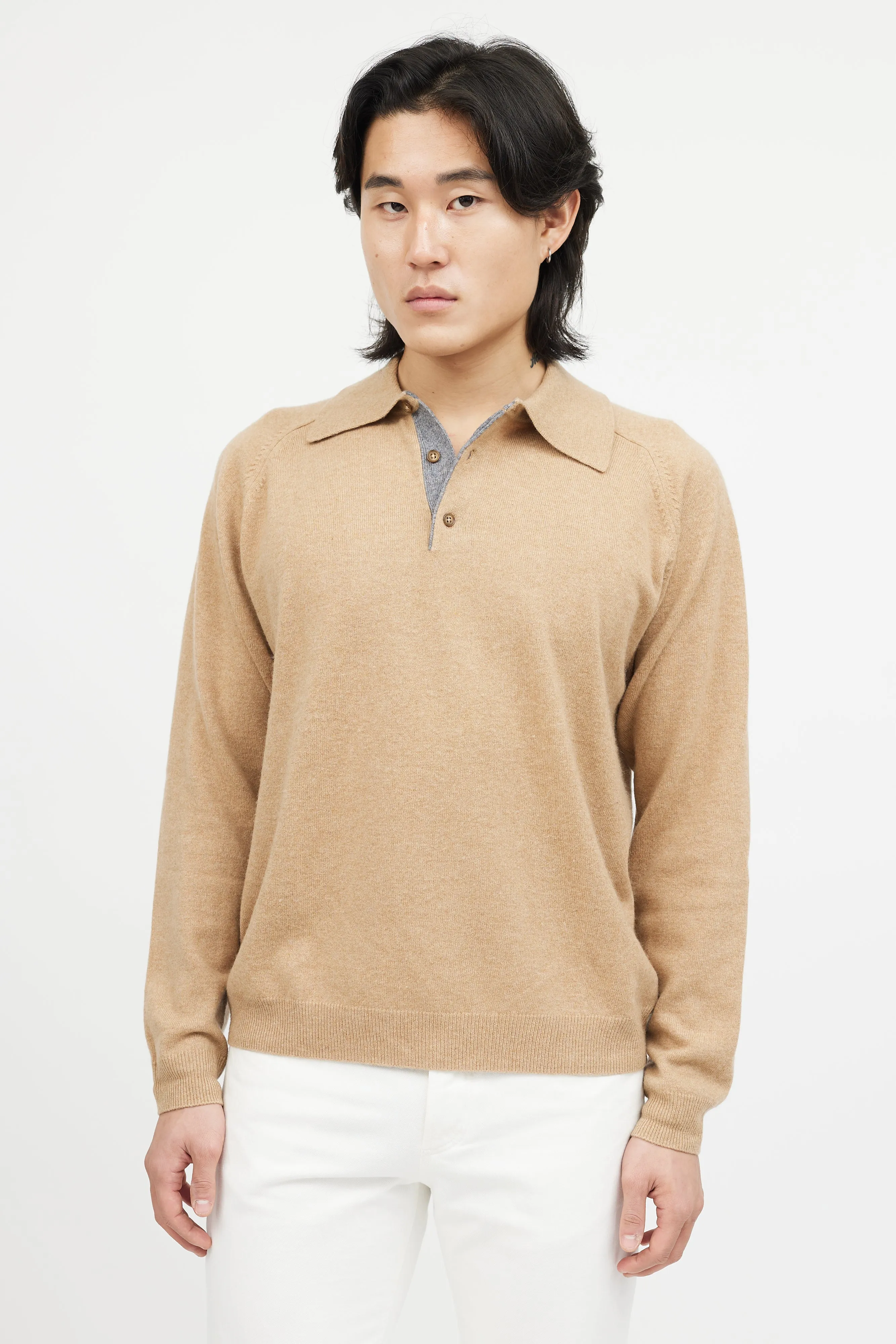 Beige Cashmere Knit Polo