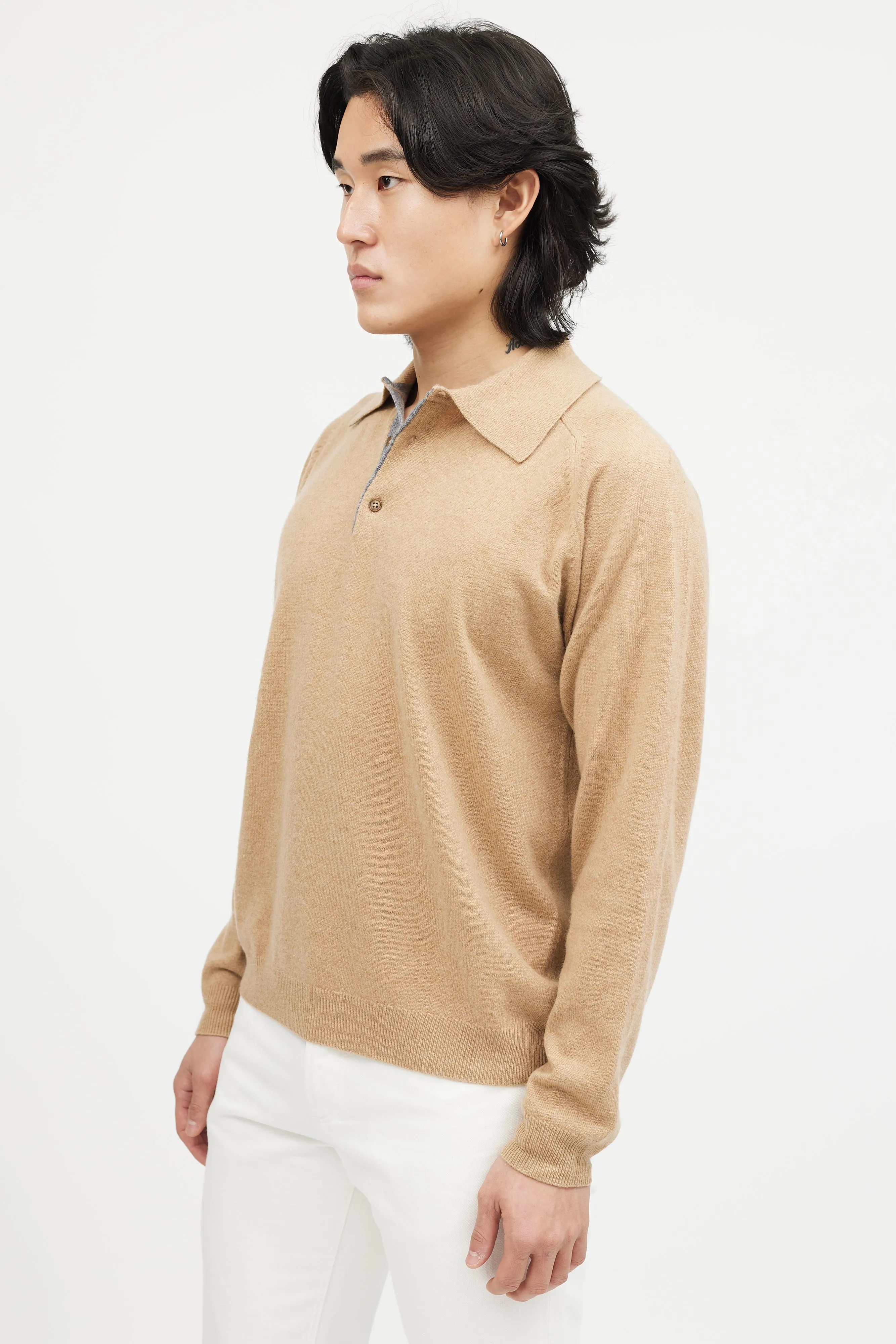 Beige Cashmere Knit Polo
