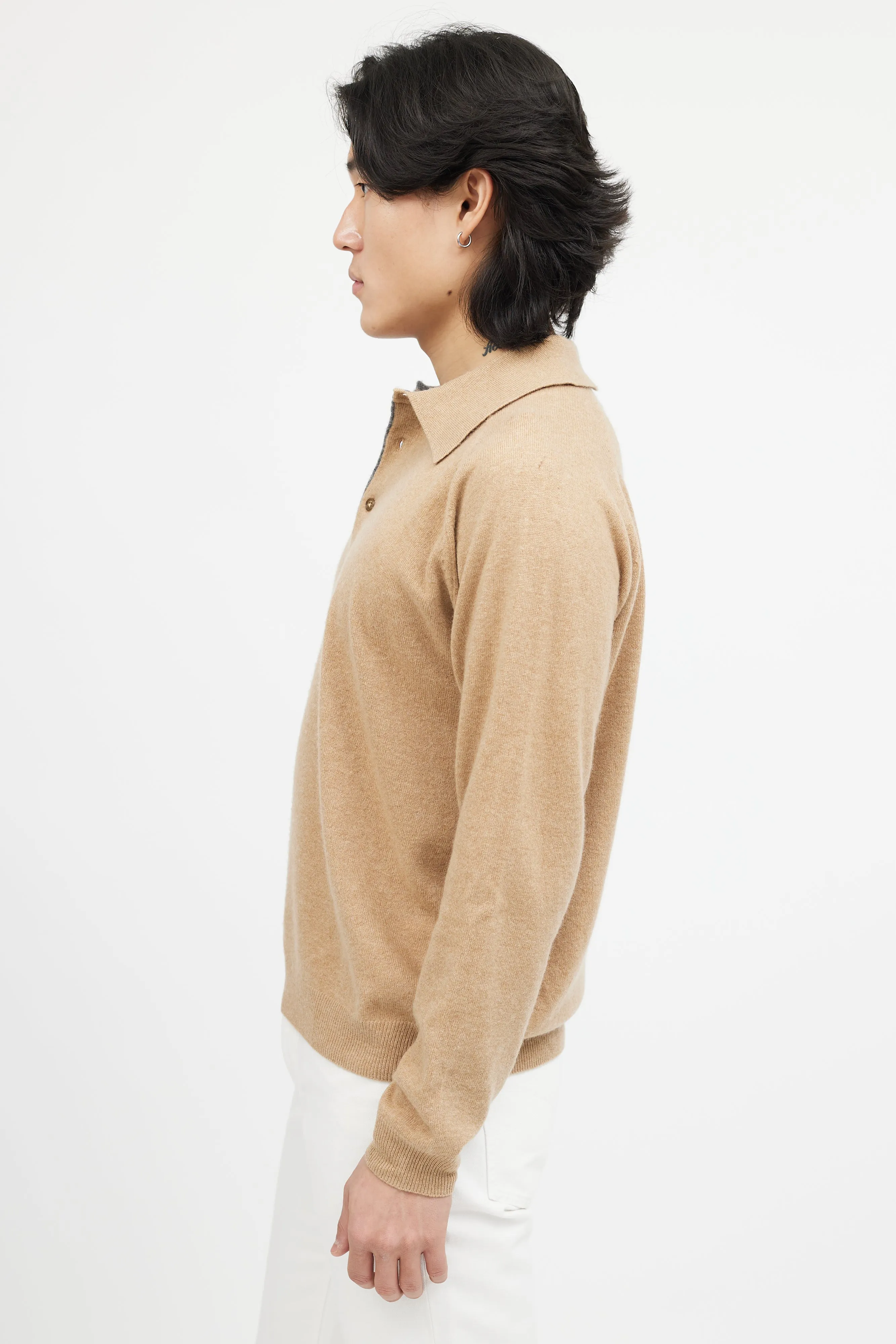 Beige Cashmere Knit Polo