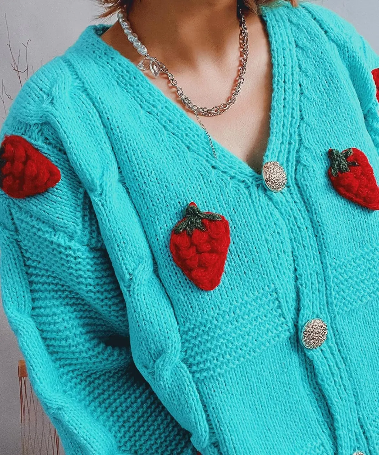 CHARTOU Women's Cute Cropped Rib Knit Cardigan Button Down Long Sleeve Y2K Sweater Embroider V Neck Outfits