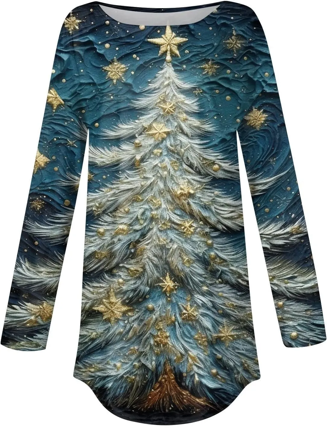 Christmas Shirts for Women 2024 Plus Size Funny Xmas Print Long Sleeve Tunic Tops Cute Casual Fall Winter Sweatshirts