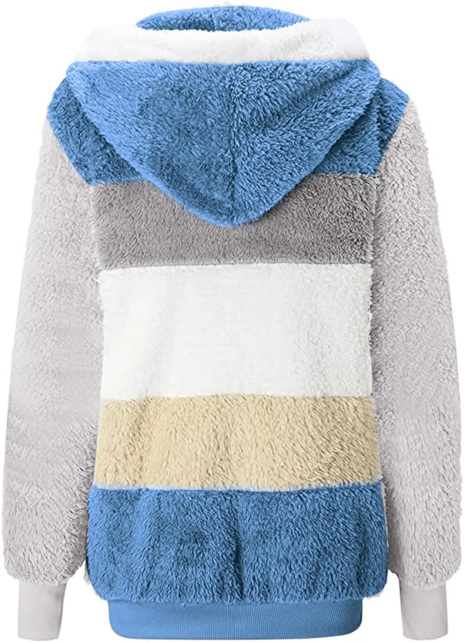 Coats for Women 2023 Lightweight Casual Fleece Plush Zipper Hooded Jacket Comfy Wool Coat Winter Warm Sherpa Jackets