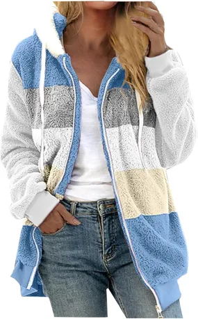 Coats for Women 2023 Lightweight Casual Fleece Plush Zipper Hooded Jacket Comfy Wool Coat Winter Warm Sherpa Jackets