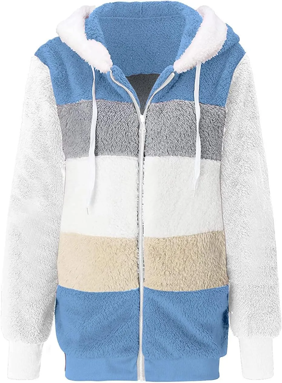 Coats for Women 2023 Lightweight Casual Fleece Plush Zipper Hooded Jacket Comfy Wool Coat Winter Warm Sherpa Jackets