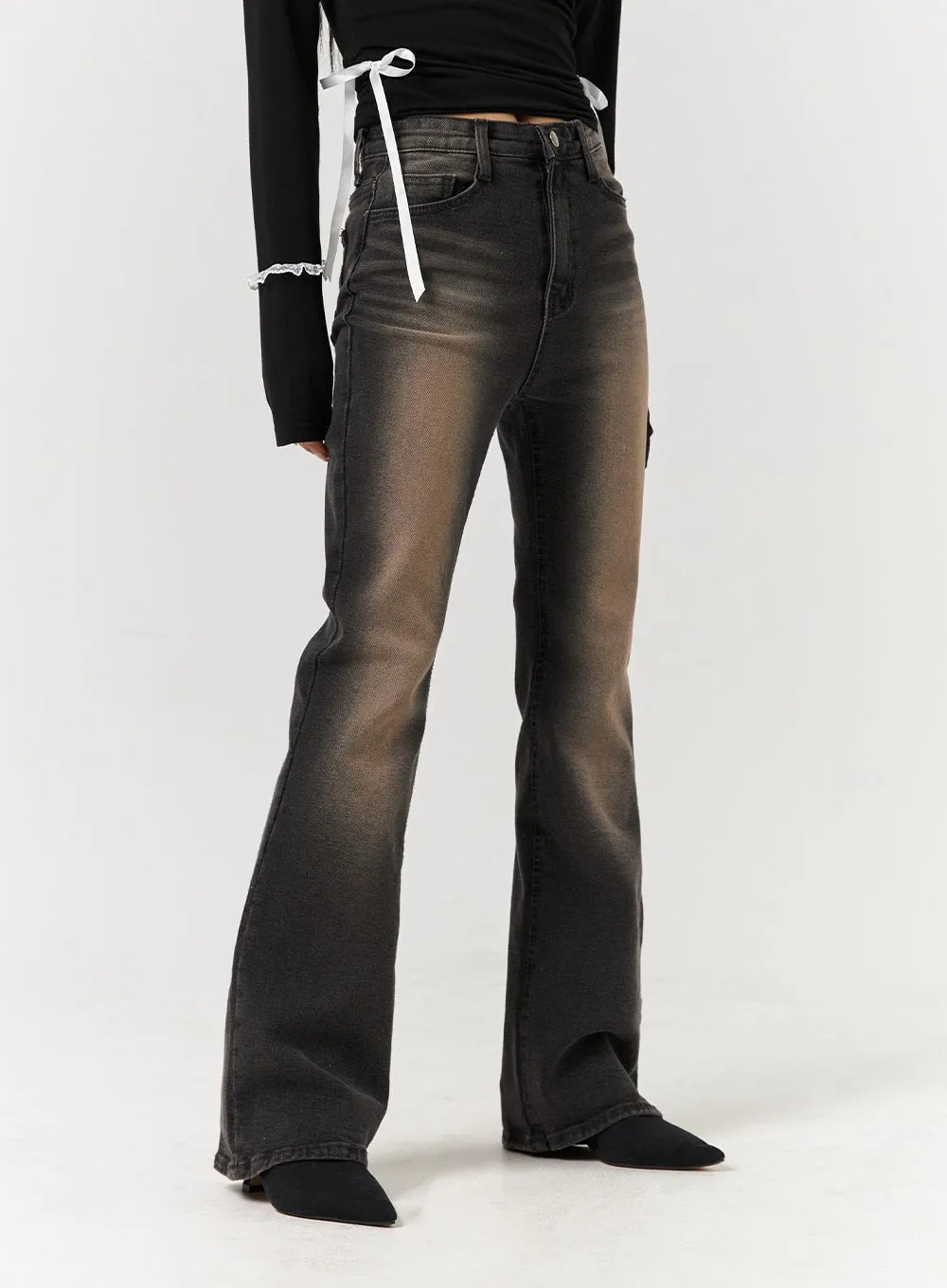 Denim Middle Waist Solid Flared Jeans CD322