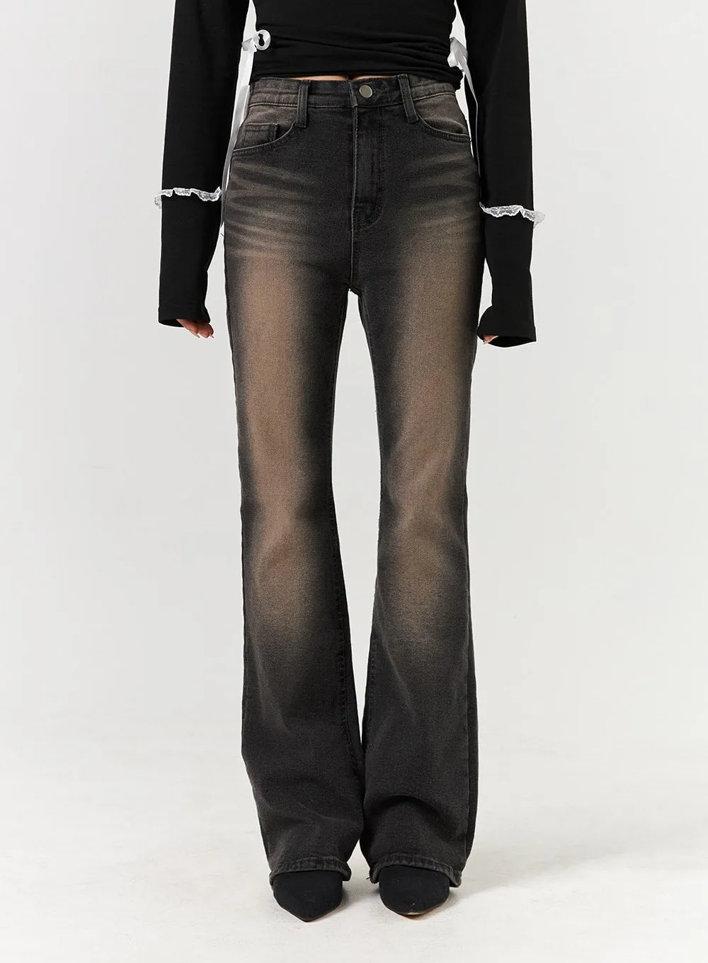 Denim Middle Waist Solid Flared Jeans CD322