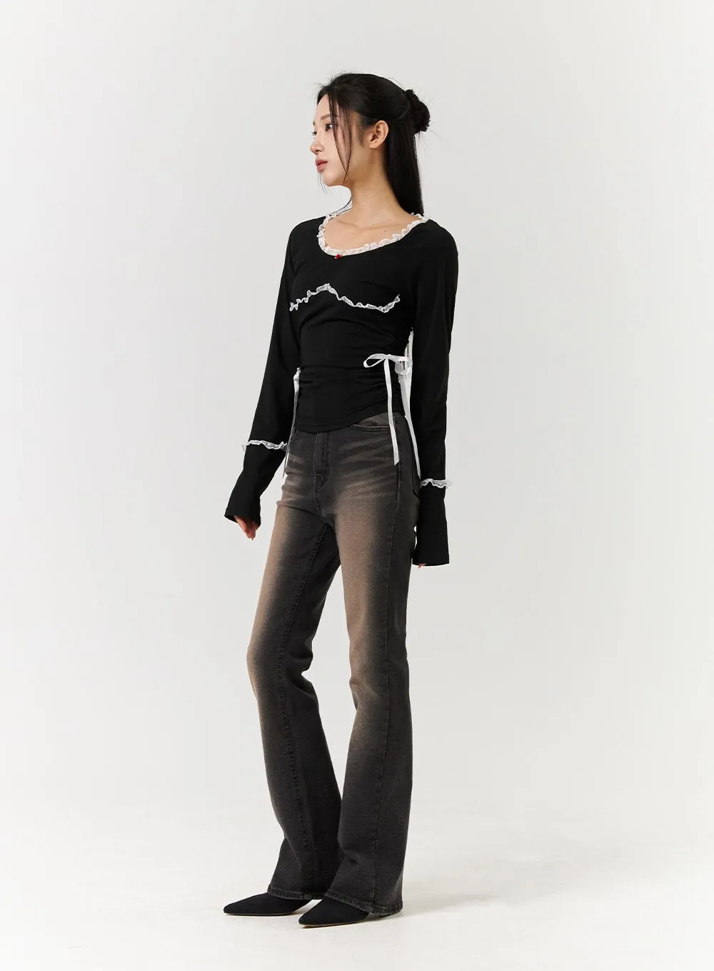 Denim Middle Waist Solid Flared Jeans CD322