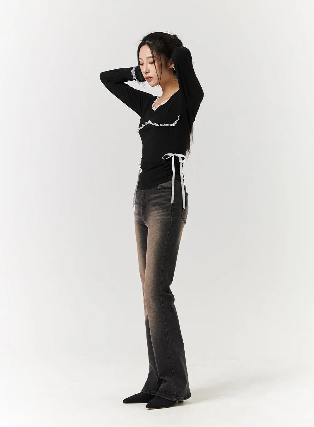 Denim Middle Waist Solid Flared Jeans CD322