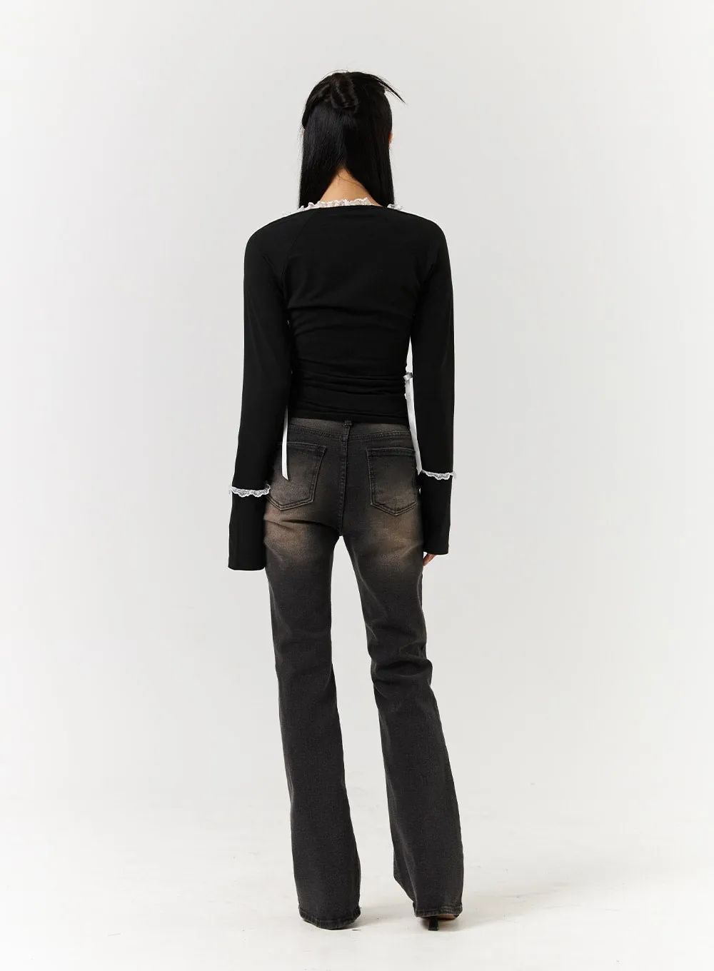 Denim Middle Waist Solid Flared Jeans CD322