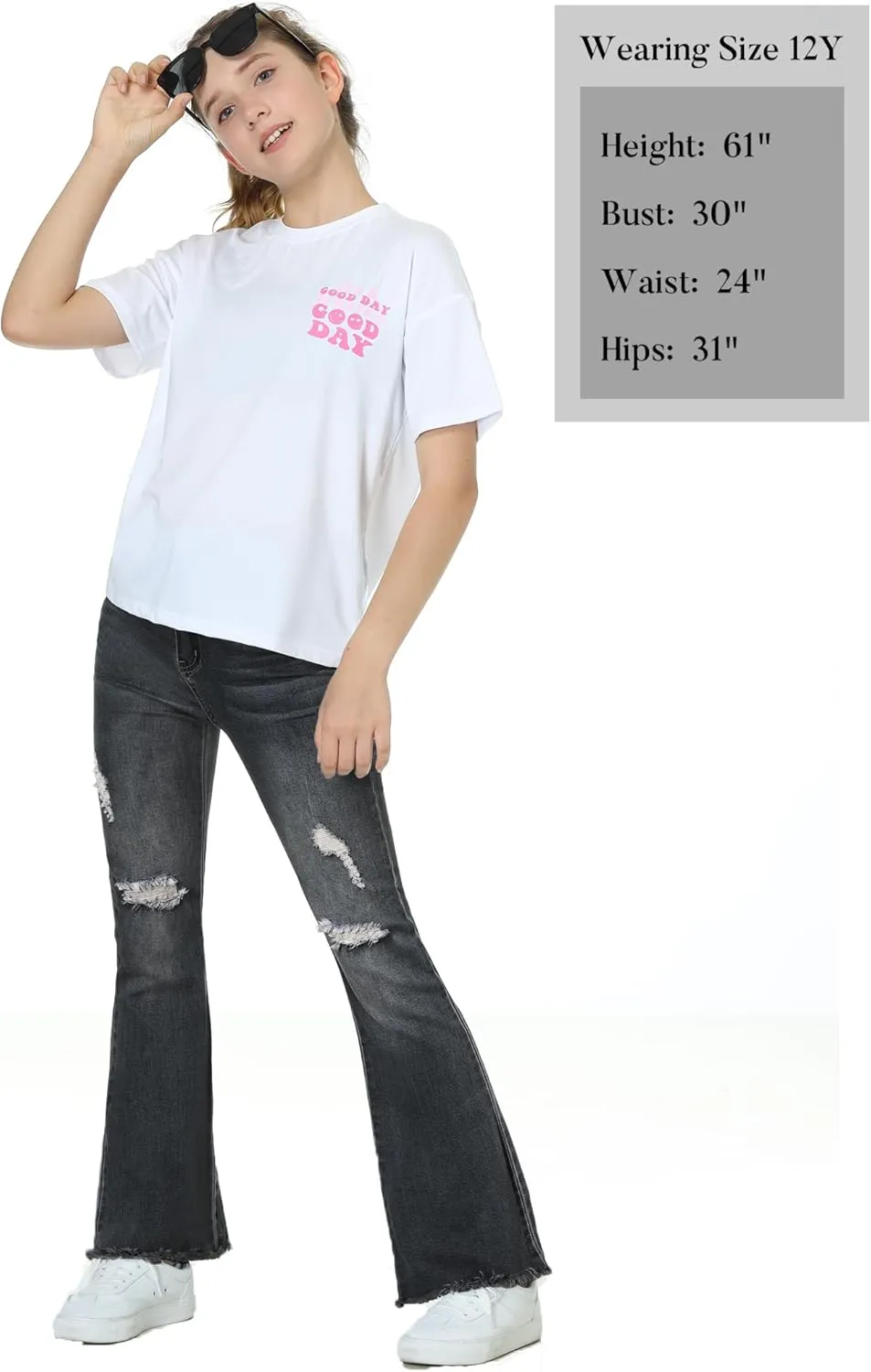 EXARUS Girls Jeans Wide Leg/Flare/Skinny Denim Pants Ripped Baggy High Waisted with Pockets Teen Casual Kids 6-14Y