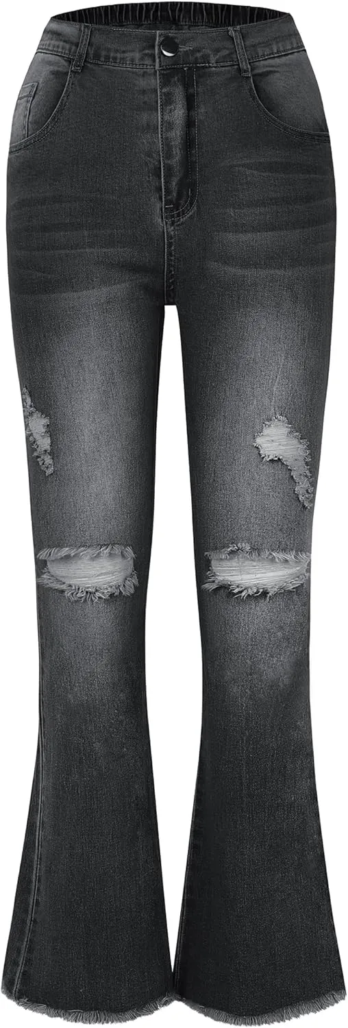 EXARUS Girls Jeans Wide Leg/Flare/Skinny Denim Pants Ripped Baggy High Waisted with Pockets Teen Casual Kids 6-14Y