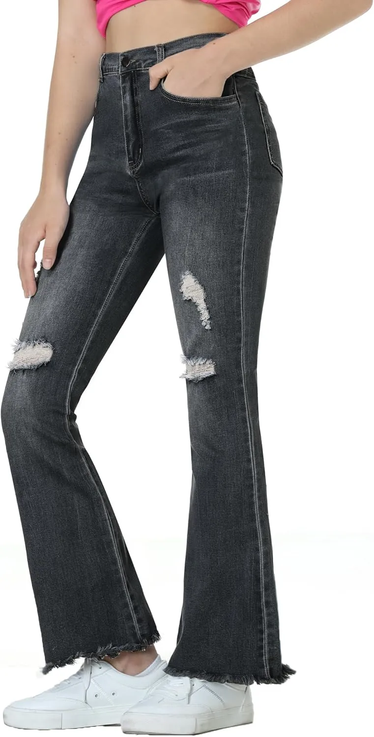 EXARUS Girls Jeans Wide Leg/Flare/Skinny Denim Pants Ripped Baggy High Waisted with Pockets Teen Casual Kids 6-14Y