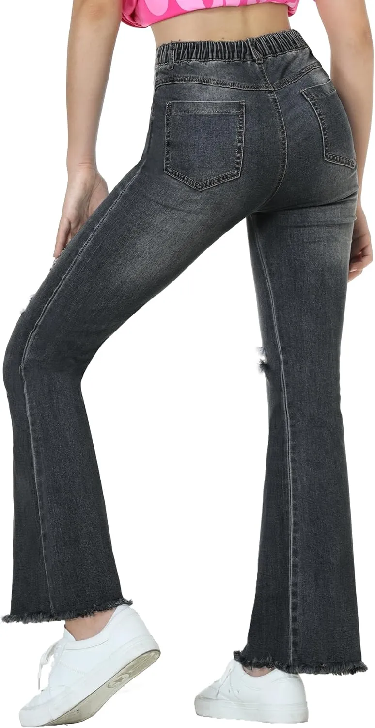EXARUS Girls Jeans Wide Leg/Flare/Skinny Denim Pants Ripped Baggy High Waisted with Pockets Teen Casual Kids 6-14Y