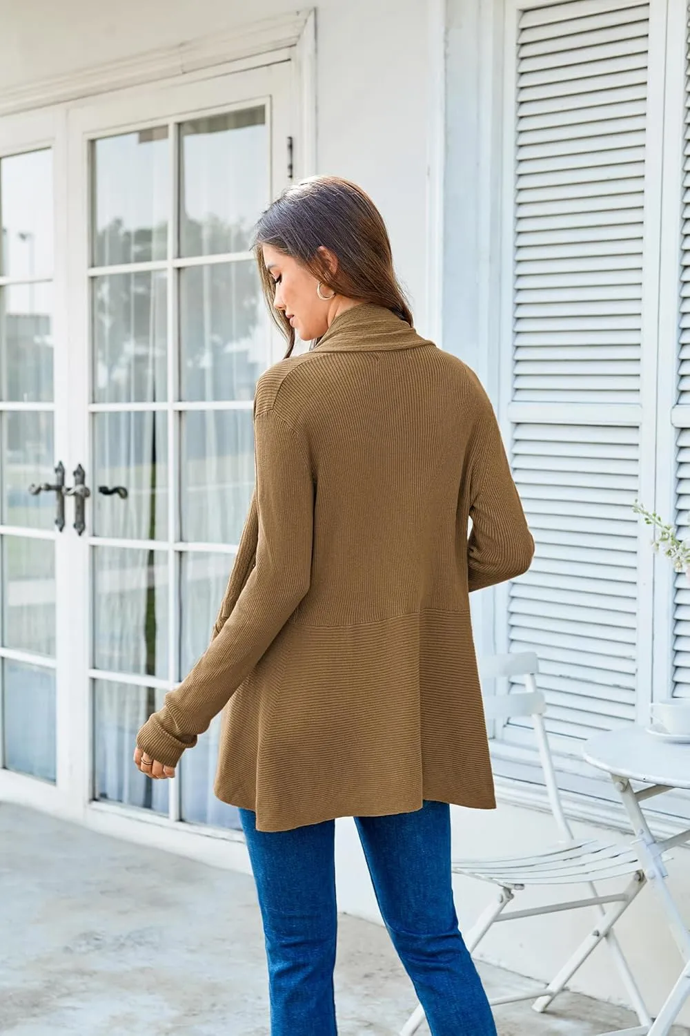GRACE KARIN Women's 2024 Draped Irregular Hem Open Front Long Cardigan Casual Long Sleeve Soft Knitted Sweater