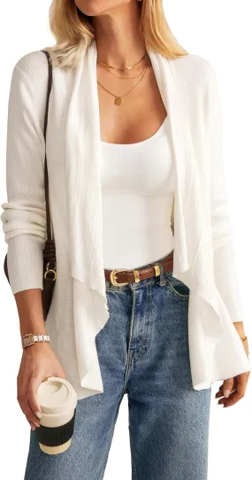 GRACE KARIN Women's 2024 Draped Irregular Hem Open Front Long Cardigan Casual Long Sleeve Soft Knitted Sweater