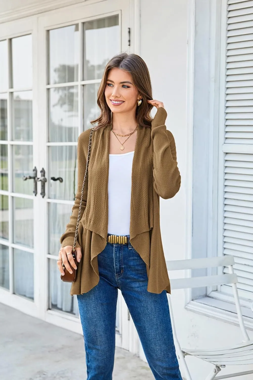 GRACE KARIN Women's 2024 Draped Irregular Hem Open Front Long Cardigan Casual Long Sleeve Soft Knitted Sweater