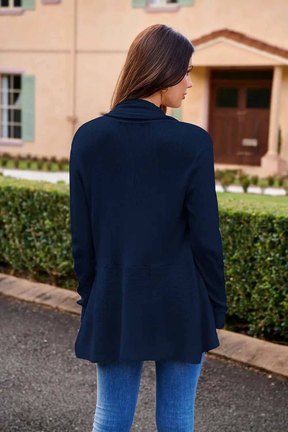 GRACE KARIN Women's 2024 Draped Irregular Hem Open Front Long Cardigan Casual Long Sleeve Soft Knitted Sweater