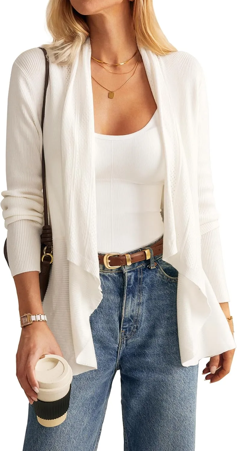 GRACE KARIN Women's 2024 Draped Irregular Hem Open Front Long Cardigan Casual Long Sleeve Soft Knitted Sweater