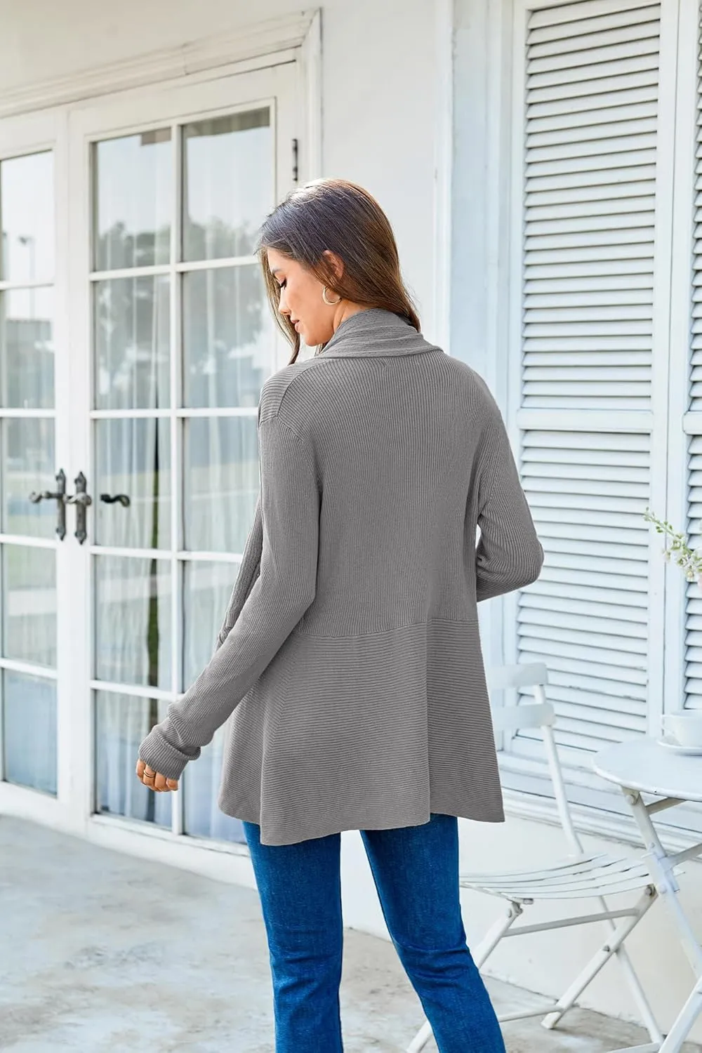 GRACE KARIN Women's 2024 Draped Irregular Hem Open Front Long Cardigan Casual Long Sleeve Soft Knitted Sweater
