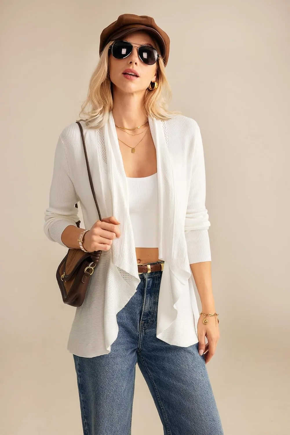 GRACE KARIN Women's 2024 Draped Irregular Hem Open Front Long Cardigan Casual Long Sleeve Soft Knitted Sweater