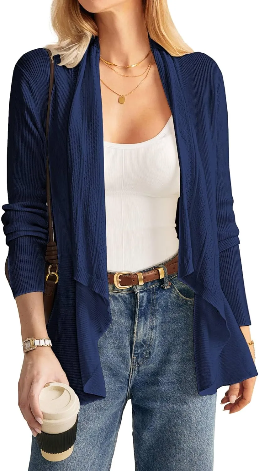 GRACE KARIN Women's 2024 Draped Irregular Hem Open Front Long Cardigan Casual Long Sleeve Soft Knitted Sweater