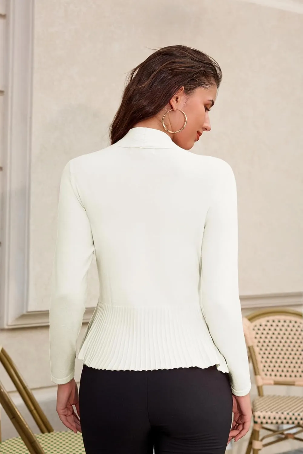 GRACE KARIN Women's Casual Draped Open Front Cropped Cardigan Long Sleeve Sweater Peplum Knit Outwear