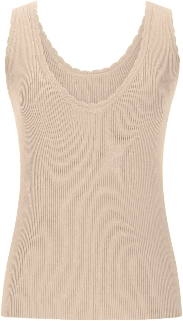 HGps8w Lace Trim Tank Tops for Women Fitted Casual Sleeveless Scoop Neck Ribbed Basic Cami Tee Shirts