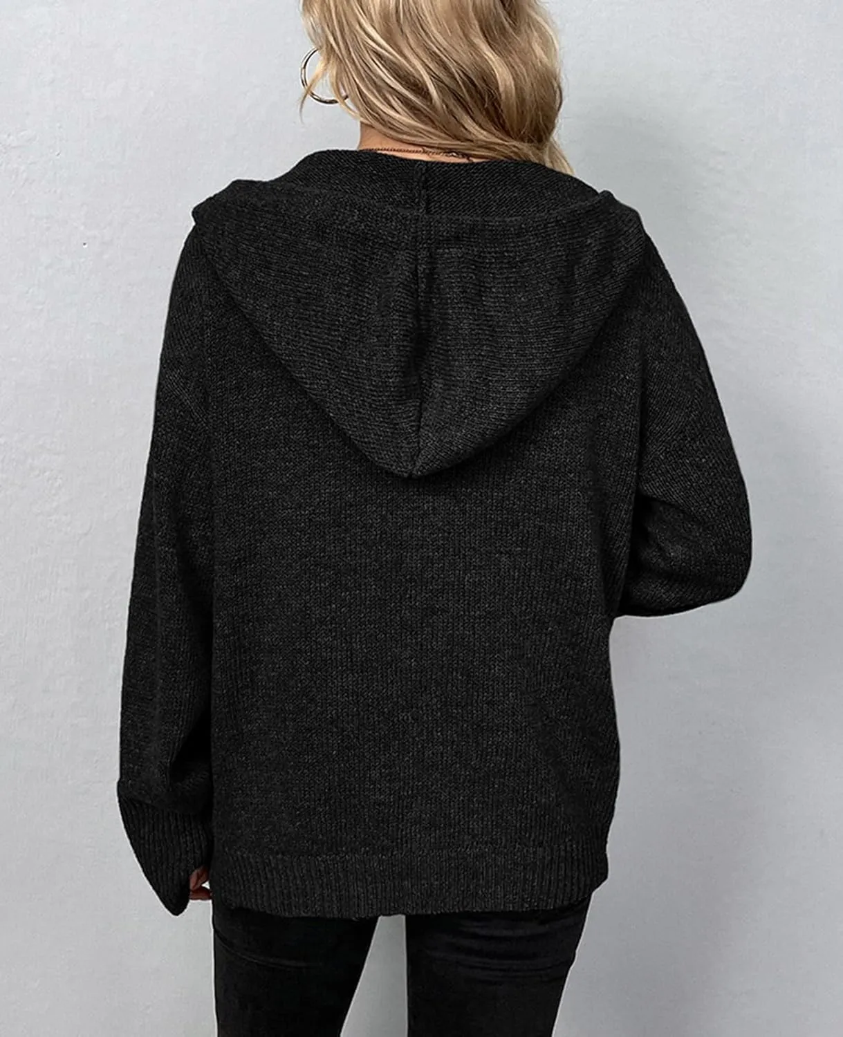 HOTIAN Women's Chunky Knit Cardigan Hooded Sweater Long Sleeve Button Down Cropped Cardigan Outwear