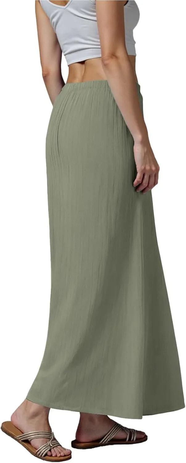 Maxi Skirts for Women Plus Size,Womens Linen Maxi Skirts Elastic Waist Drawstring A Line Skirts Vacation Flowy Skirt