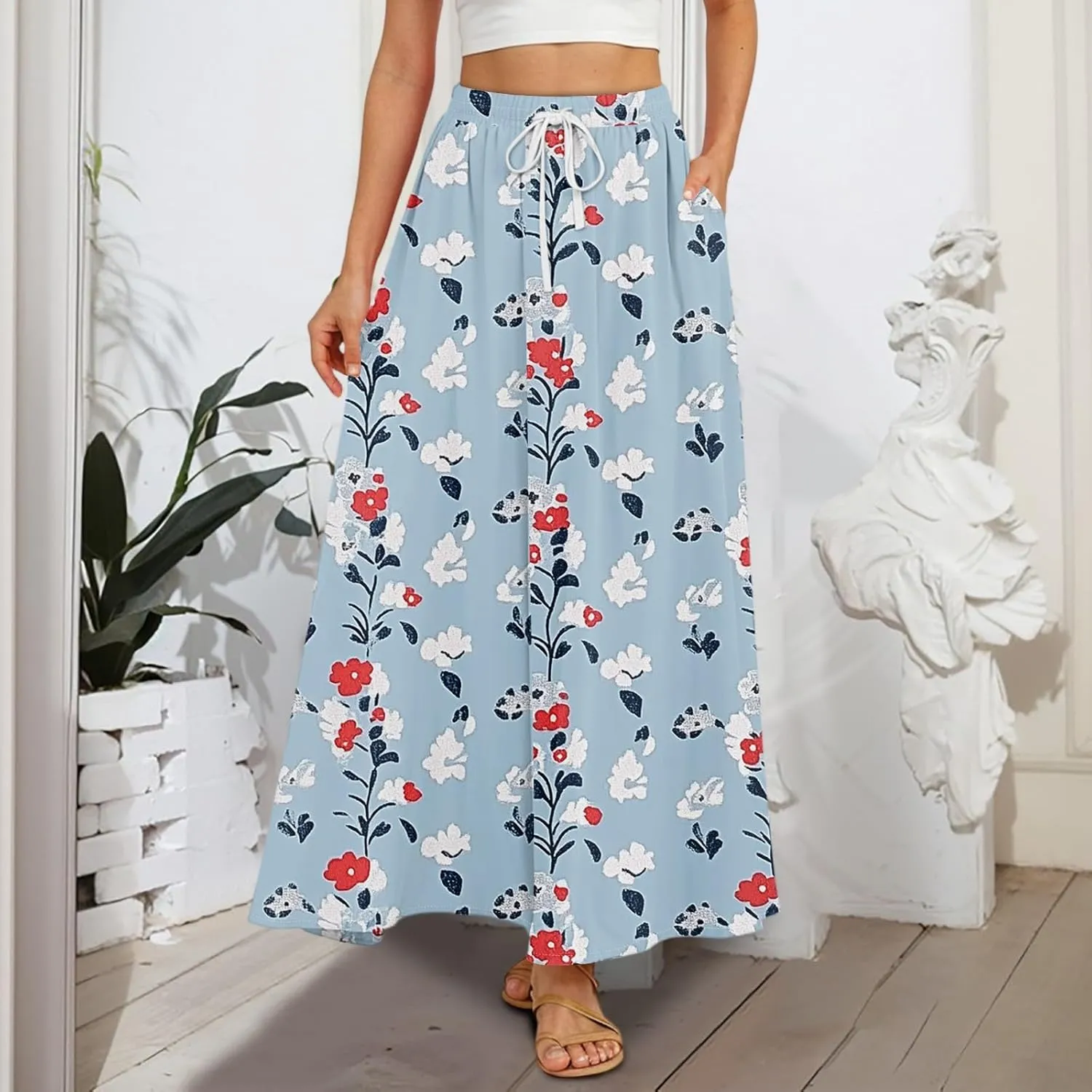 Maxi Women's Skirts, Casual Vacation Boho Trendy Flowy Beach Womens Skirts