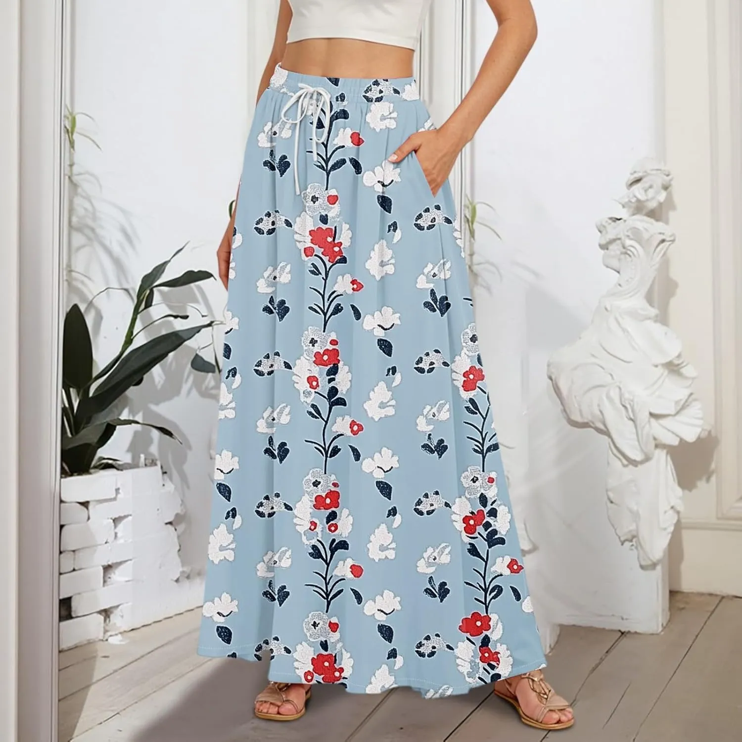 Maxi Women's Skirts, Casual Vacation Boho Trendy Flowy Beach Womens Skirts
