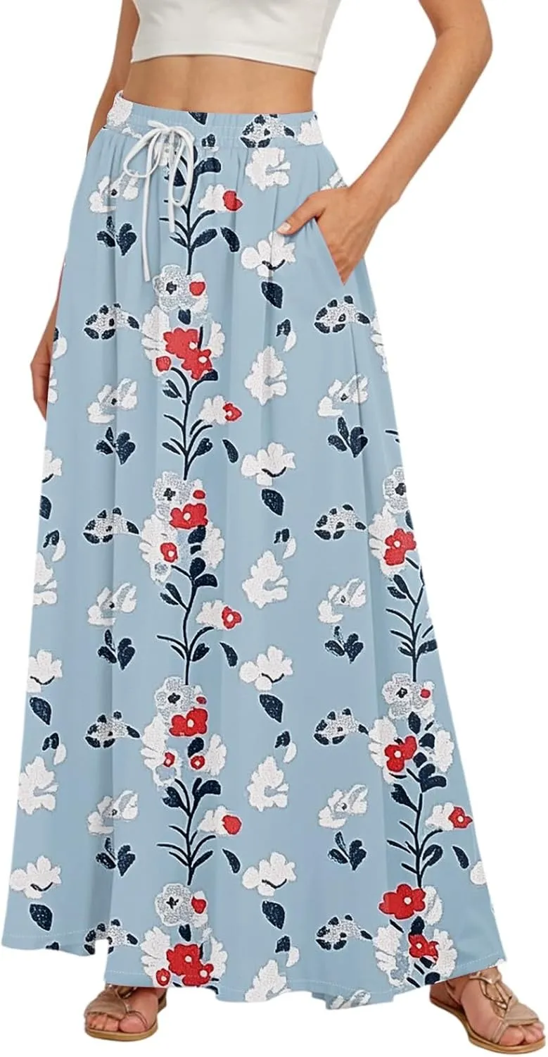 Maxi Women's Skirts, Casual Vacation Boho Trendy Flowy Beach Womens Skirts