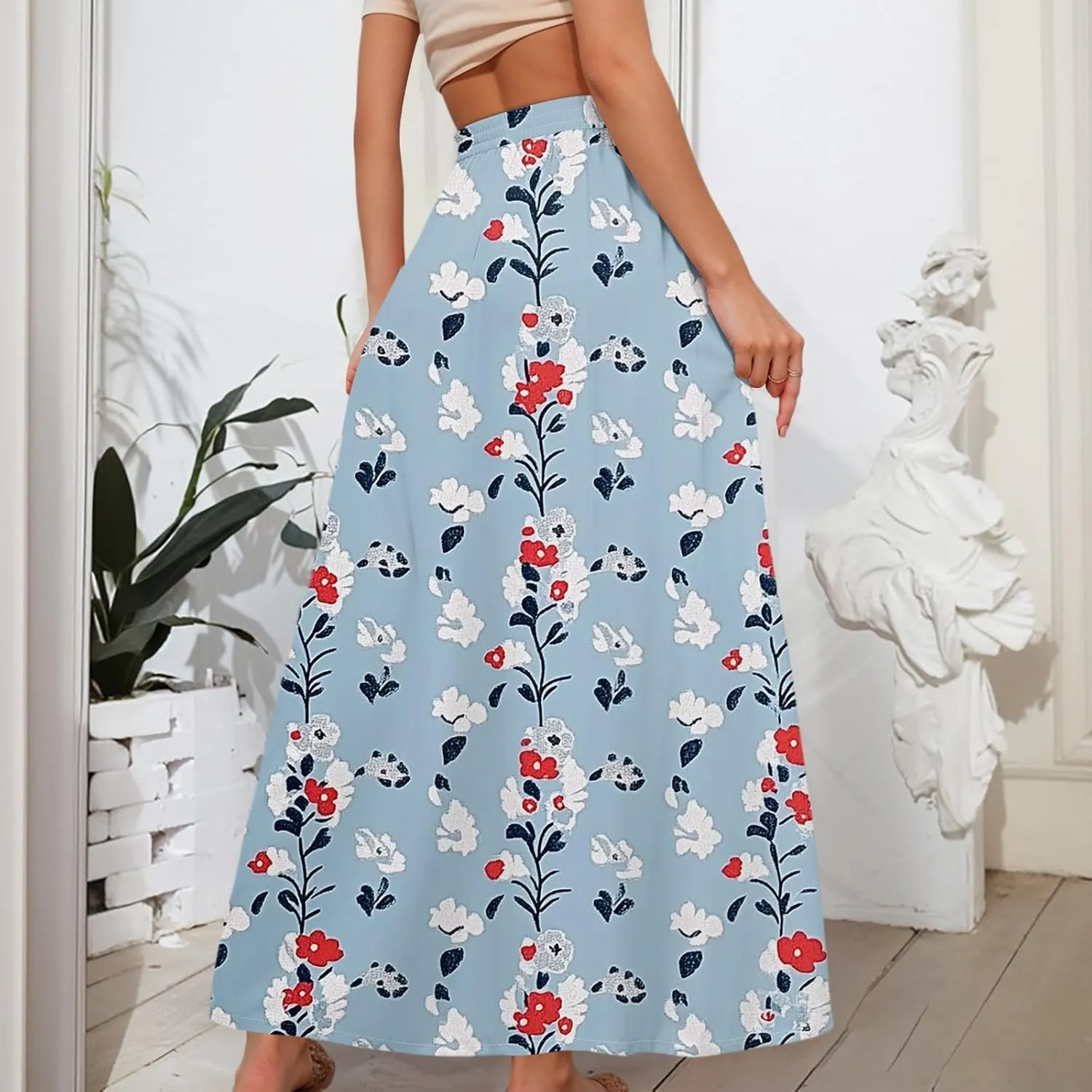 Maxi Women's Skirts, Casual Vacation Boho Trendy Flowy Beach Womens Skirts