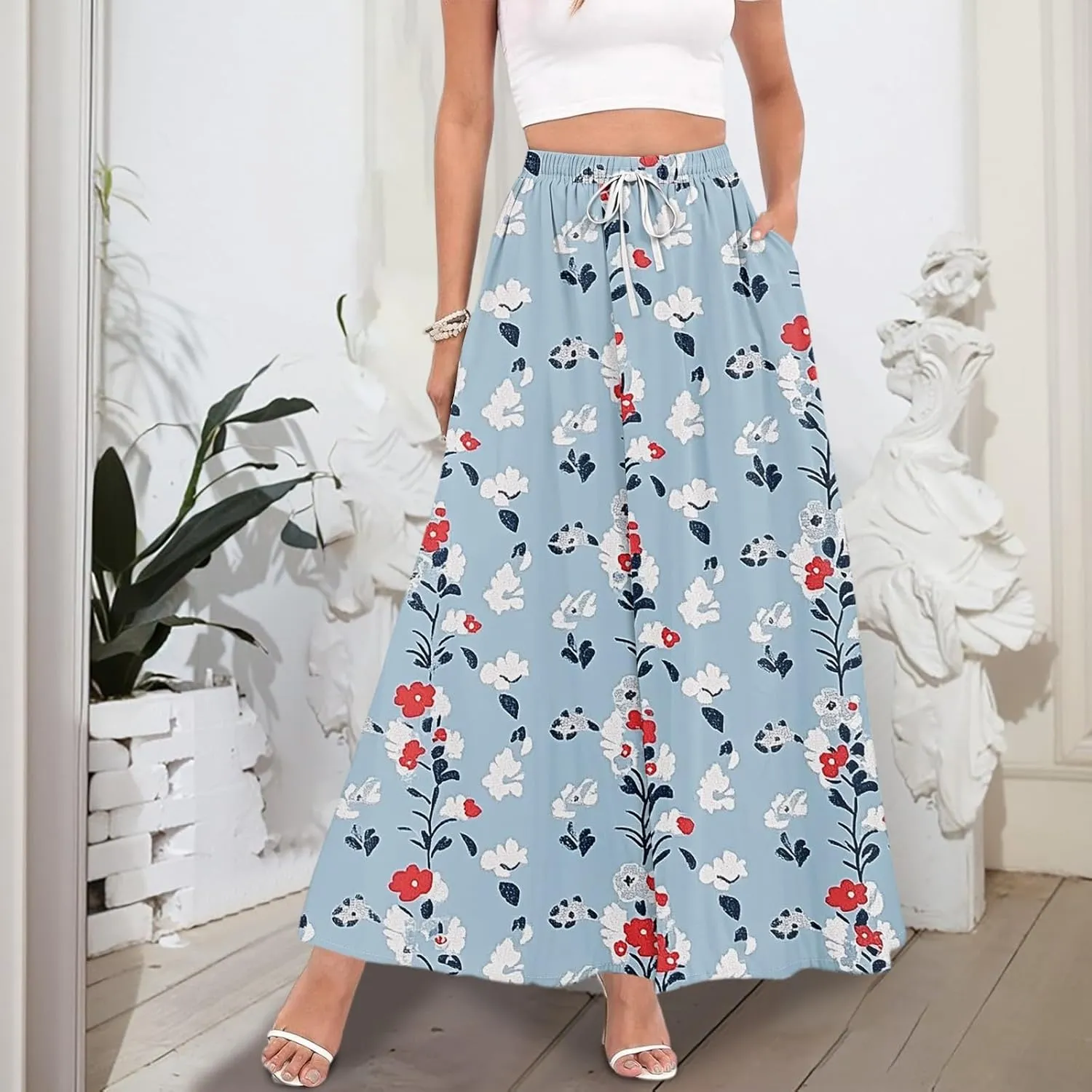 Maxi Women's Skirts, Casual Vacation Boho Trendy Flowy Beach Womens Skirts