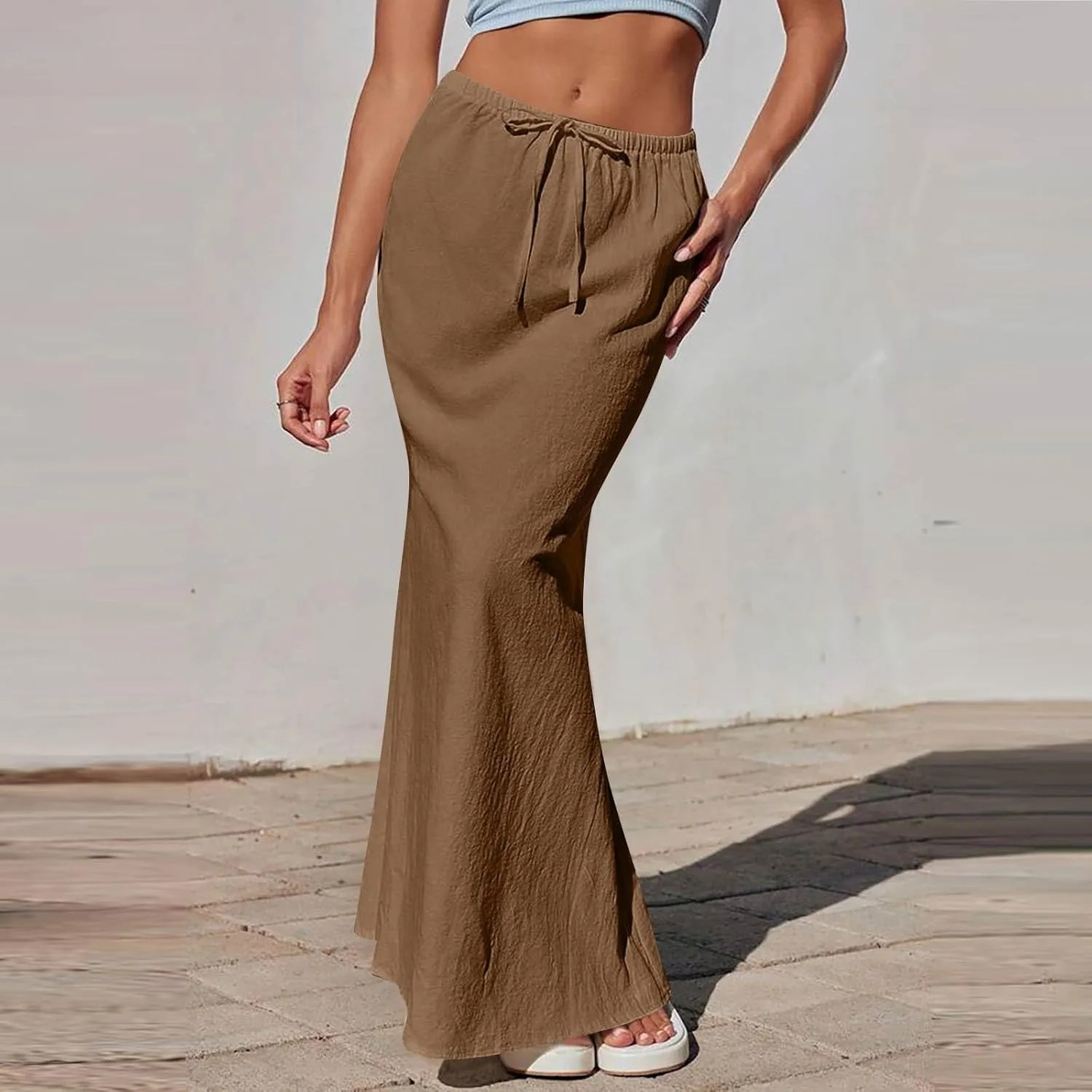 Maxi Women's Skirts, Solid Color Elegantes Summer Vacation Trendy Womens Skirts