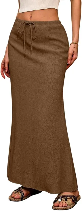 Maxi Women's Skirts, Solid Color Elegantes Summer Vacation Trendy Womens Skirts