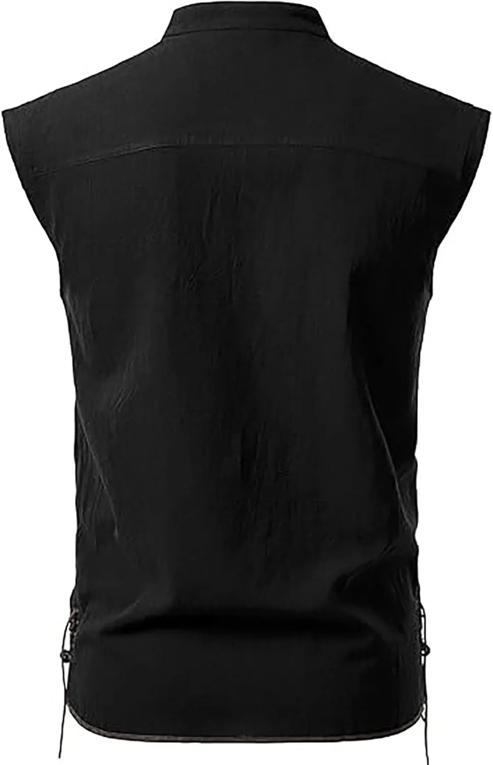 Men's Cotton Linen Tank Tops Workout Lace Up Sleeveless Shirts Bodybuilding Fitted Muscle Cut Off Shirt Vest Retro