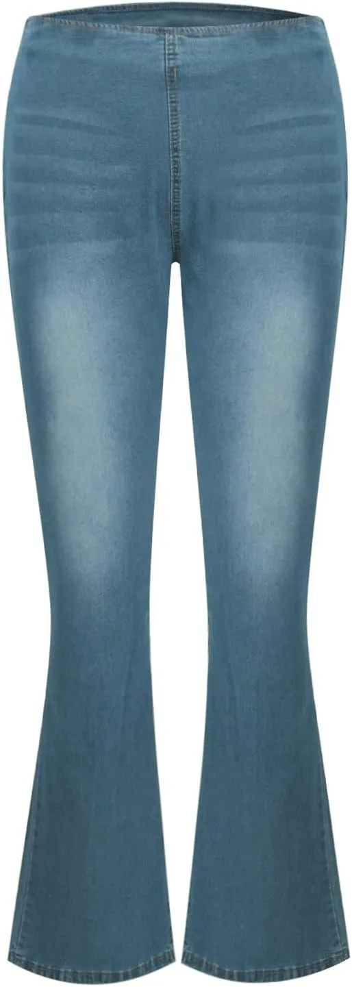 Mid Waisted Flare Jeans for Women Pull-On Skinny Flared Bootcut Denim Jegging Classic Stretch Curvy Bell Bottom Jeans