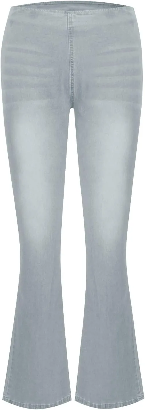 Mid Waisted Flare Jeans for Women Pull-On Skinny Flared Bootcut Denim Jegging Classic Stretch Curvy Bell Bottom Jeans
