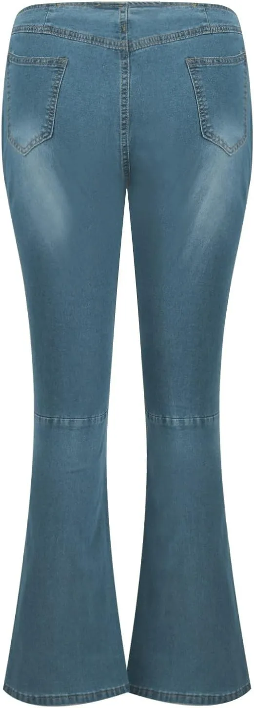 Mid Waisted Flare Jeans for Women Pull-On Skinny Flared Bootcut Denim Jegging Classic Stretch Curvy Bell Bottom Jeans
