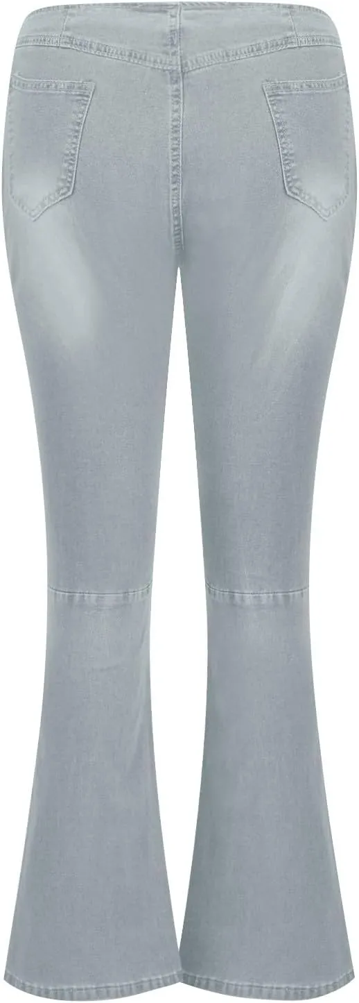 Mid Waisted Flare Jeans for Women Pull-On Skinny Flared Bootcut Denim Jegging Classic Stretch Curvy Bell Bottom Jeans
