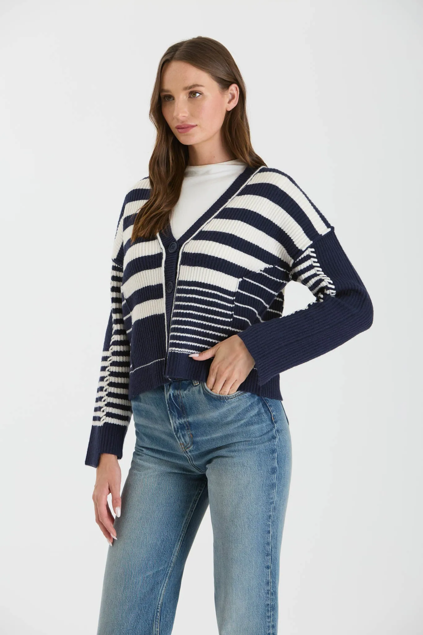 MULTI STRIPE BUTTON DOWN KNIT CARDIGAN