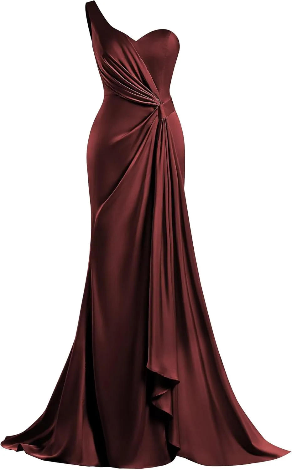MYDRESS Womens One Shoulder Bridesmaid Dresses for Wedding Satin Ruched Bodycon Long Formal Evening Gowns with Slit