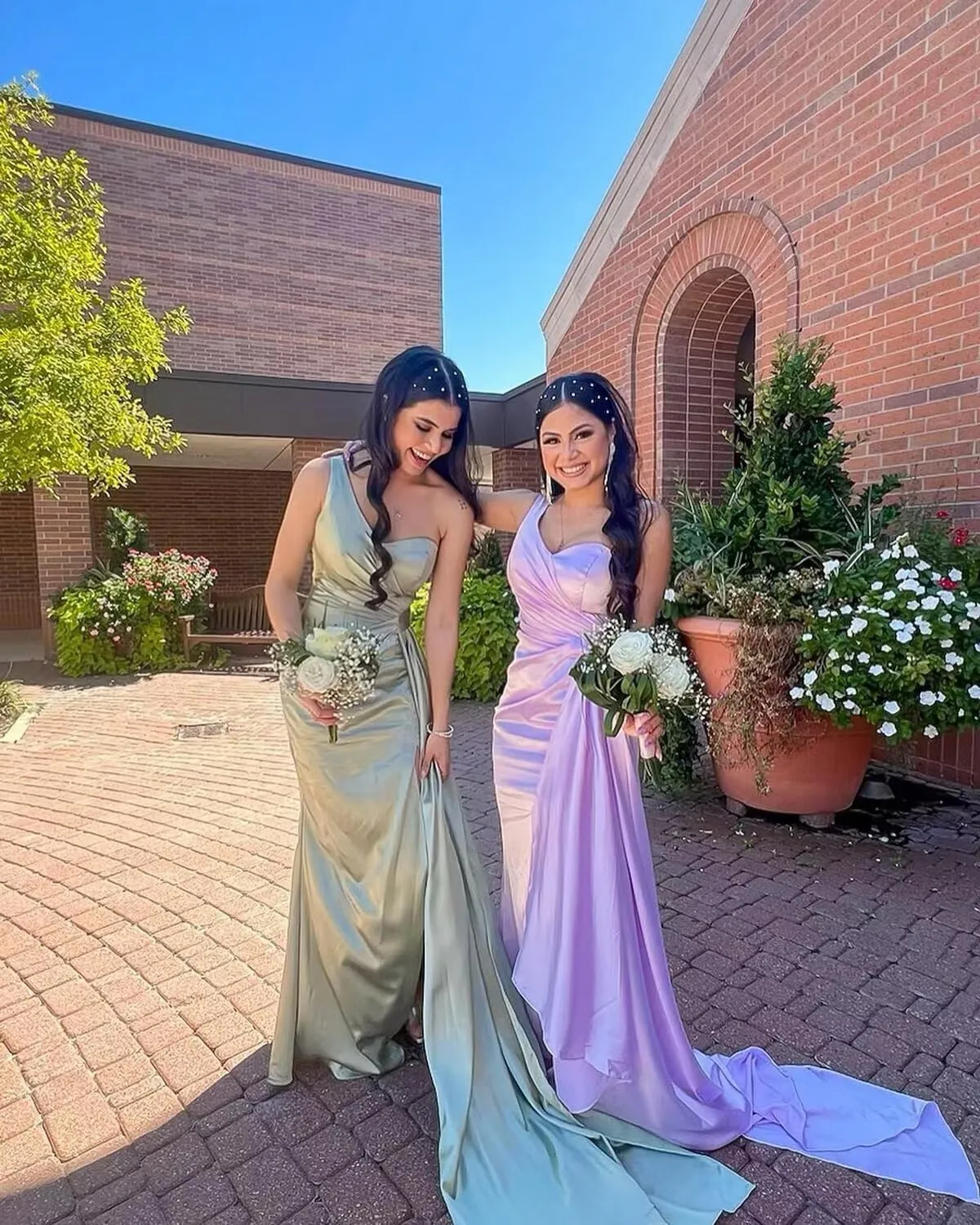 MYDRESS Womens One Shoulder Bridesmaid Dresses for Wedding Satin Ruched Bodycon Long Formal Evening Gowns with Slit