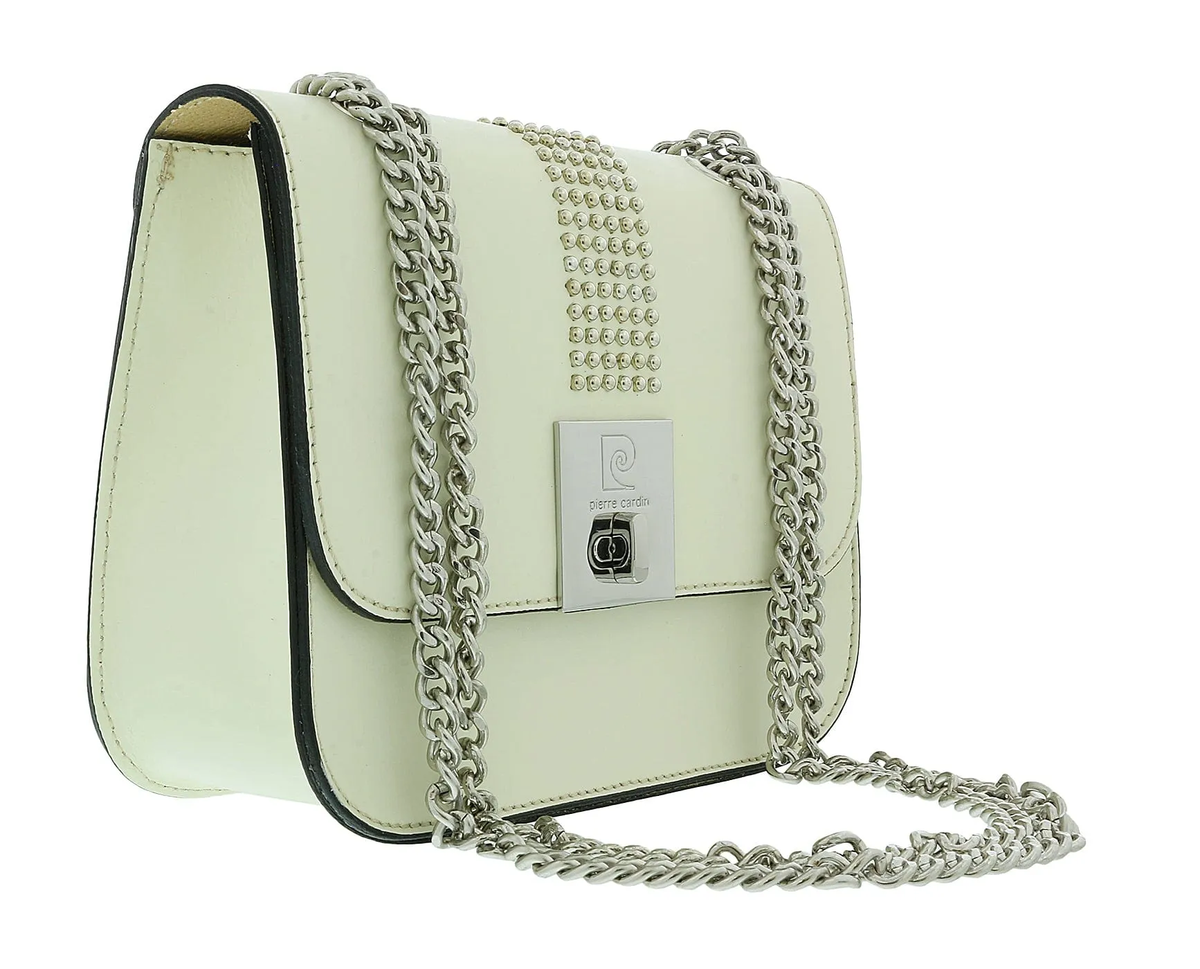 Pierre Cardin Milk Leather Small Structured Riveted Square Shoulder Bag